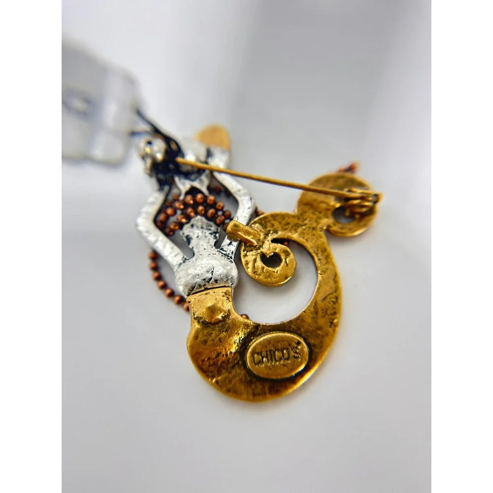 Chico's Mermaid Brooch Women OS Gold Silver Good Rhinestone Beaded Heart Beauty